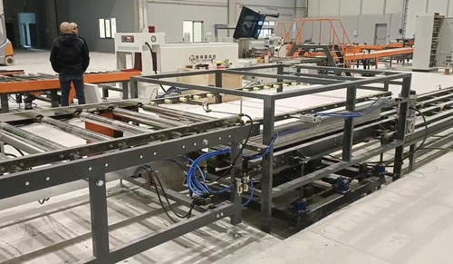 The fully automatic gypsum ceiling production line in Turkey.